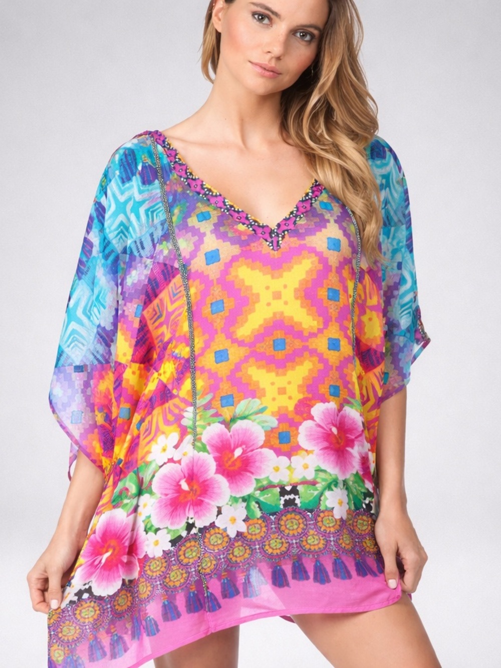 Nanette Lepore Pink, Yellow & Blue Floral Swim Cover-Up Tunic